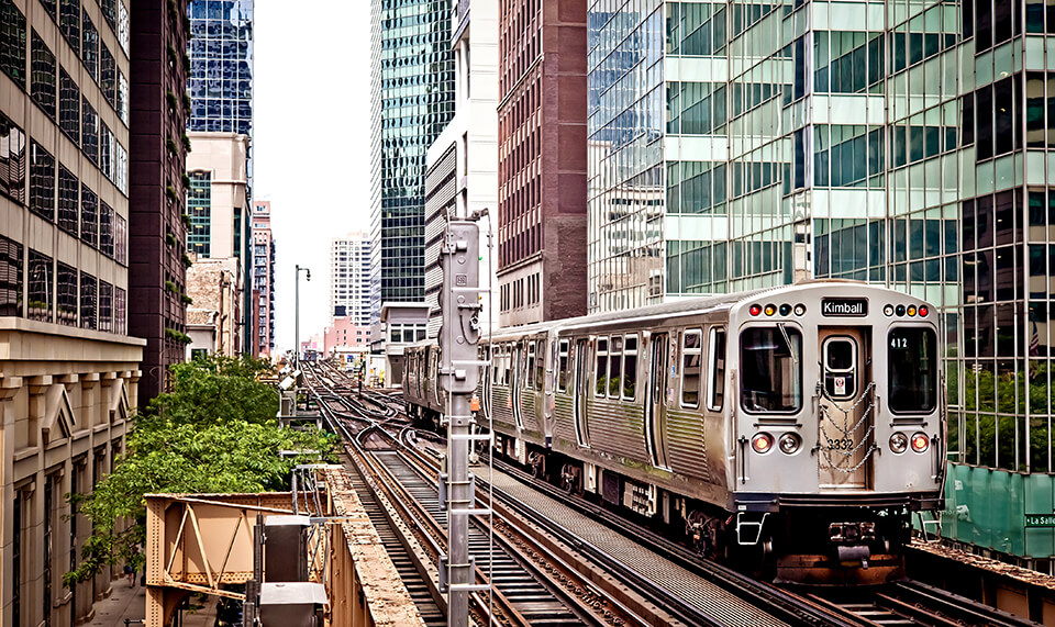 Buildings and a tram