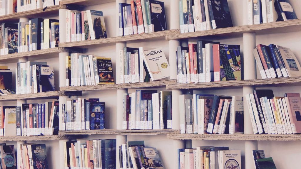 Shelves with publications