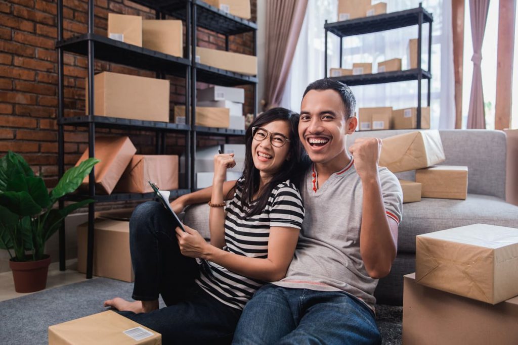 Couple with boxes