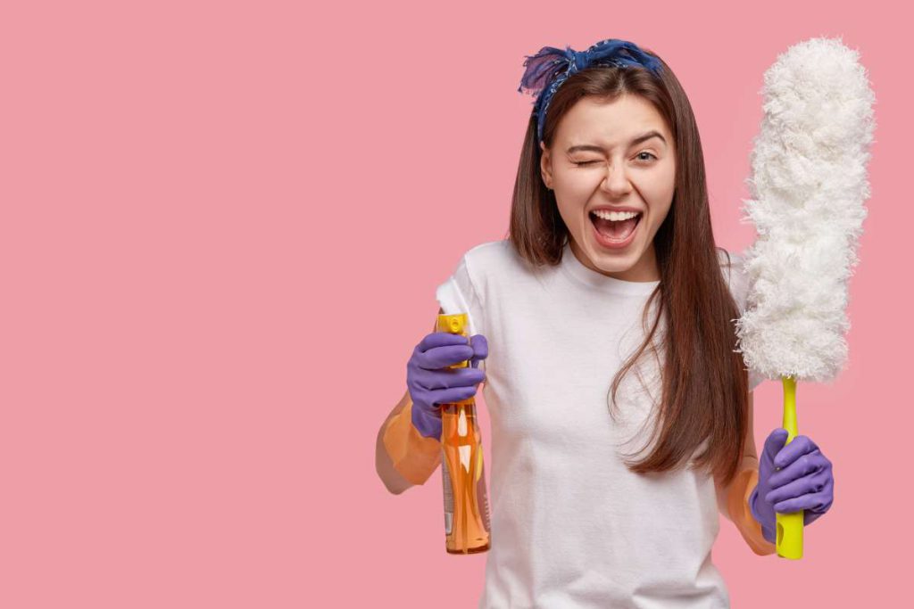 Girl with supplies that will help her with cleaning