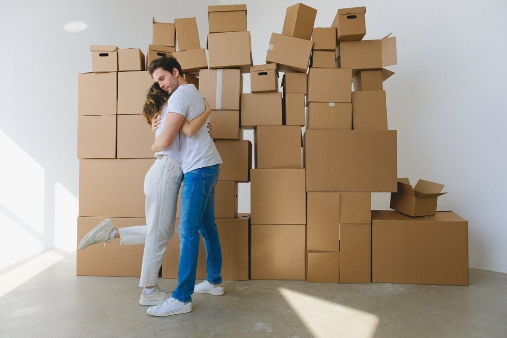 happy couple hugging 